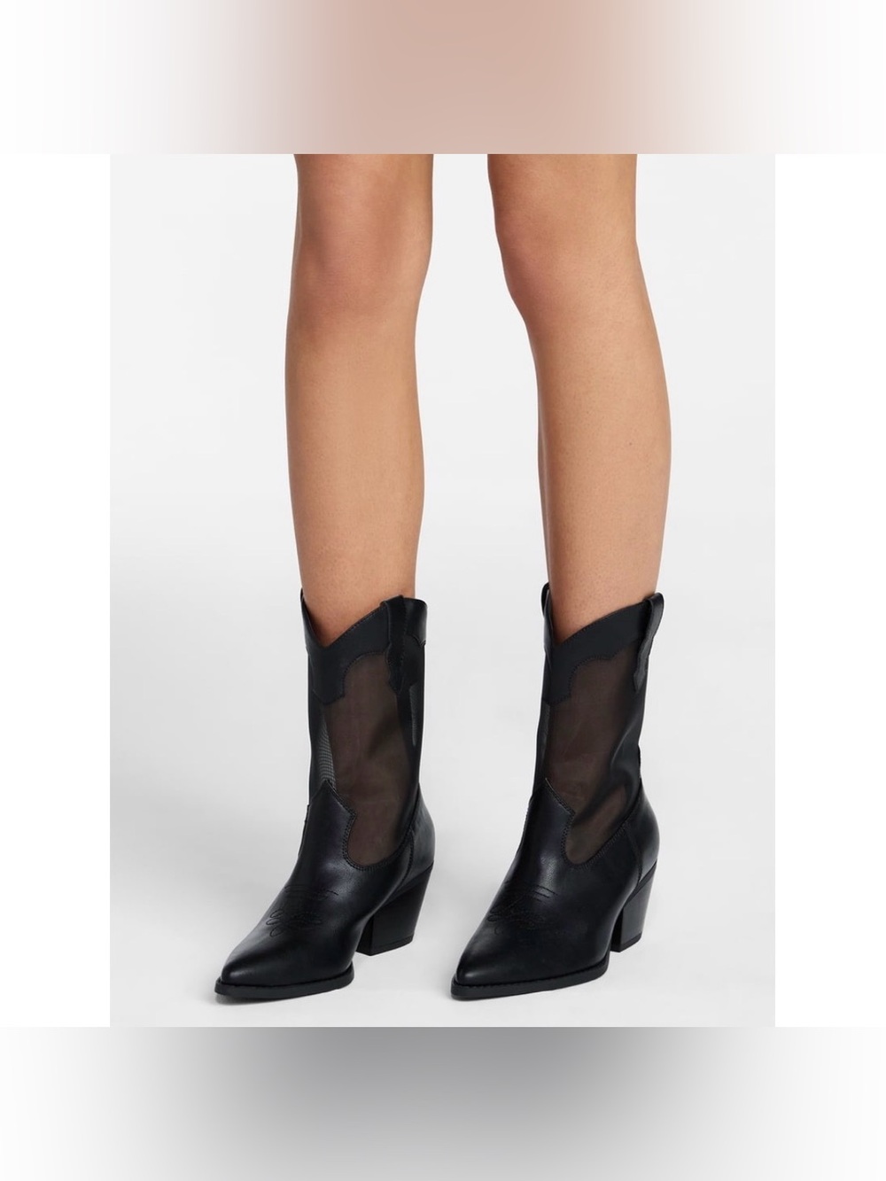 Mesh-Panel Black Western Ankle Boots